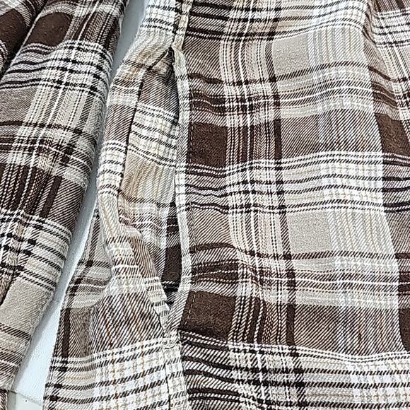 Wrangler Mens Sz Small Brown Plaid Flannel Pockets Quilted Lined Shacket Jacket - Picture 8 of 12